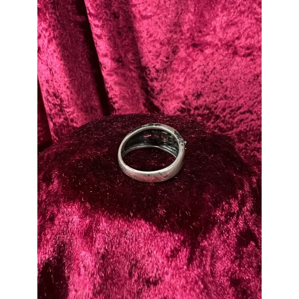 Vintage Sterling Silver Chunky Ring - Multi Gemstone Marcasite Band - Size 9.25